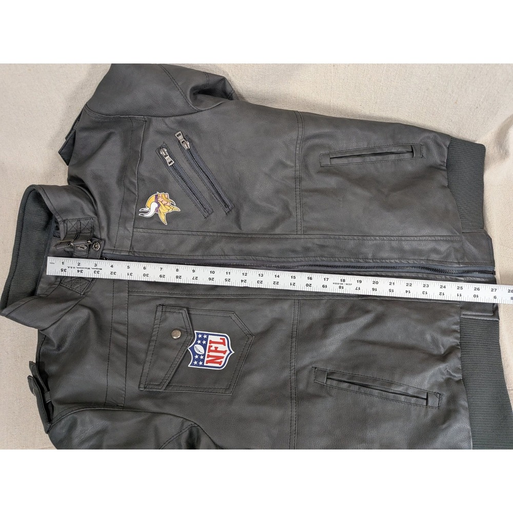 Minnesota Vikings NFL Faux Leather Moto Jacket Size Large Team Logos Zip Pockets - Picture 15 of 15